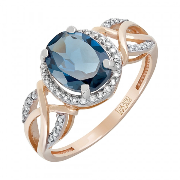 Золотое кольцо с топазом и фианитом № 121029