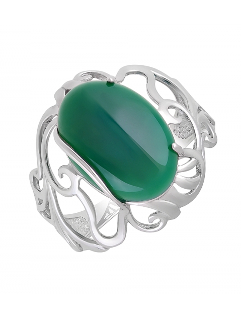 Серебряное кольцо с зелёным ониксом  № 128061