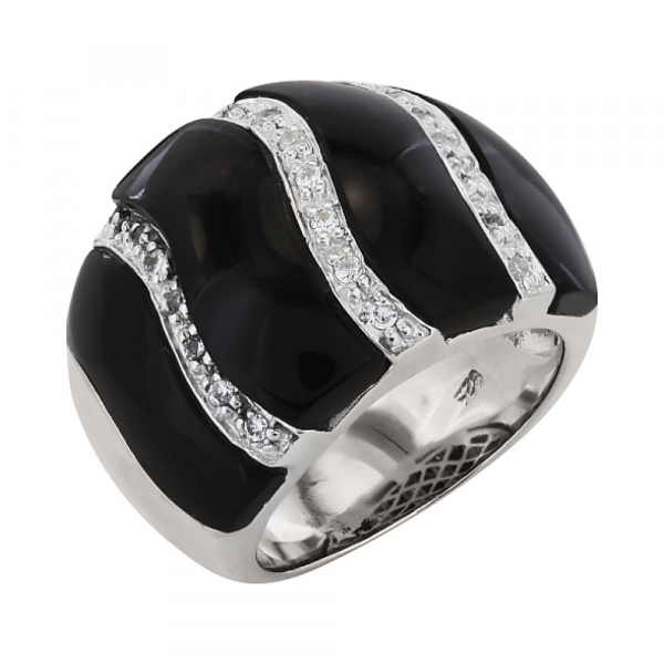 Серебряное кольцо с фиан. и имитац.оникса № 99378