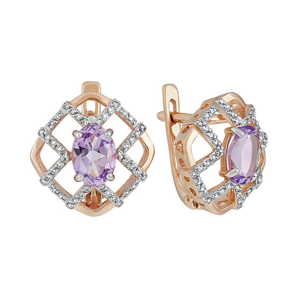 Золотые серьги с аметистом и фианитом № 135546