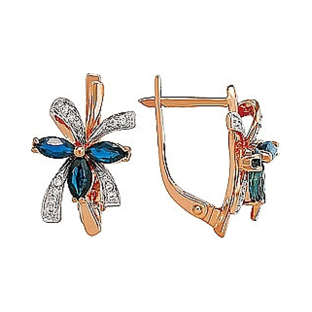 Золотые серьги с бриллиантом и сапфиром № 96324