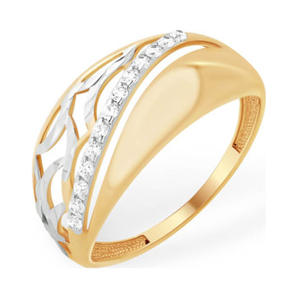 Золотое кольцо с фианитом и алмазкой № 141922