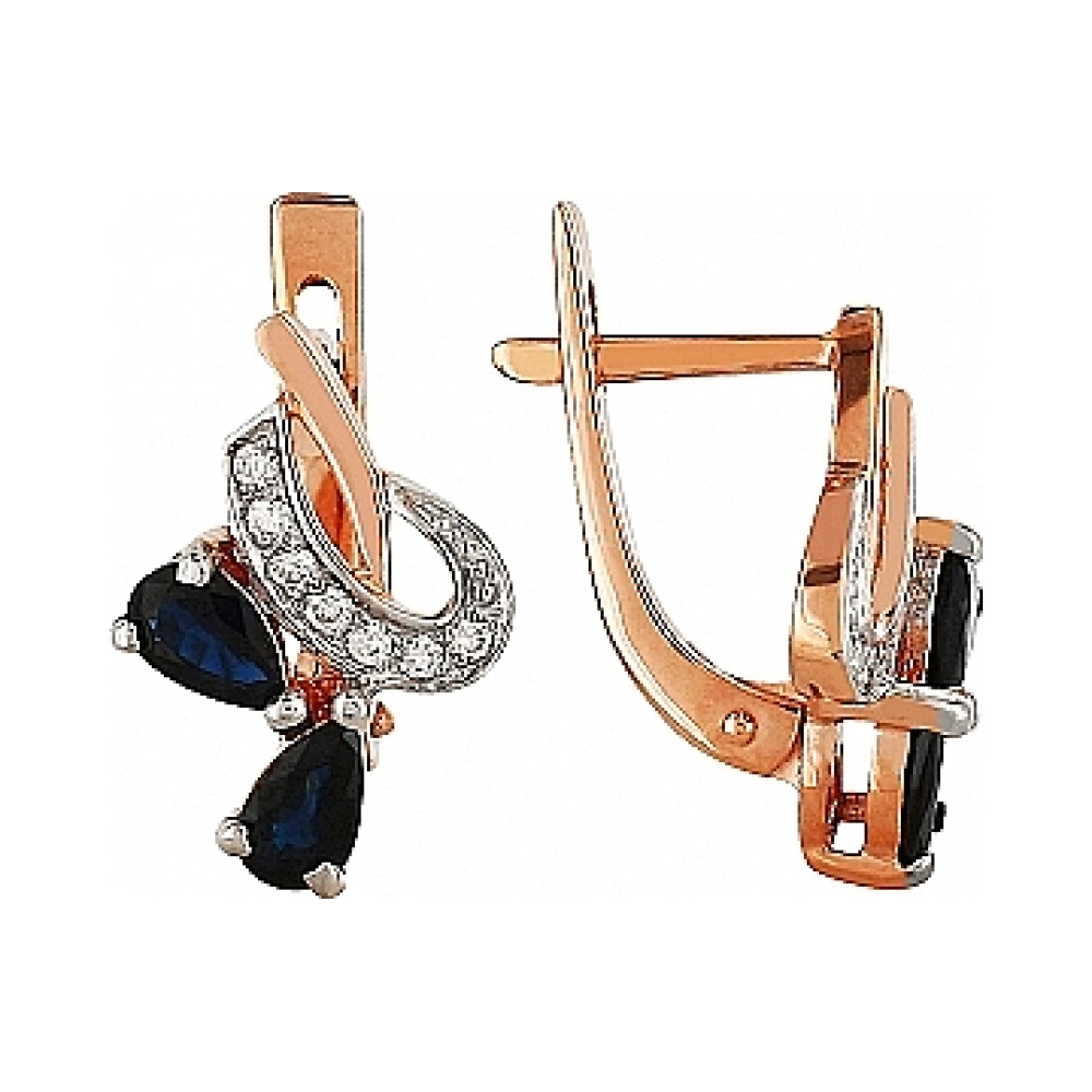 Золотые серьги с бриллиантом и сапфиром № 97852