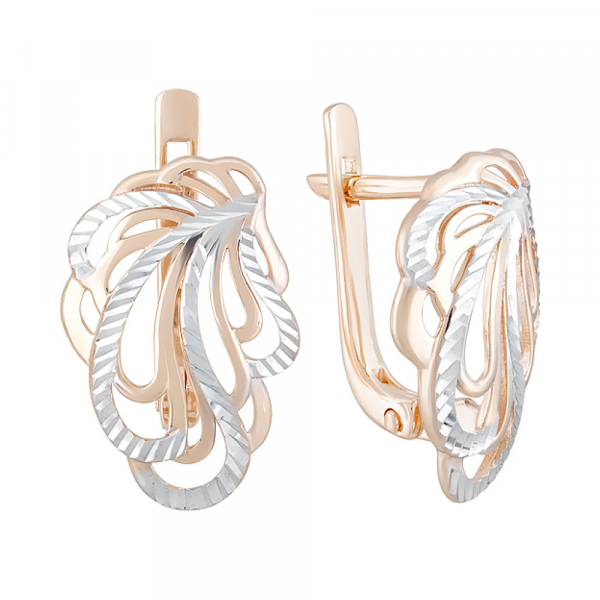 Золотые серьги без камня с алмазкой № 124753