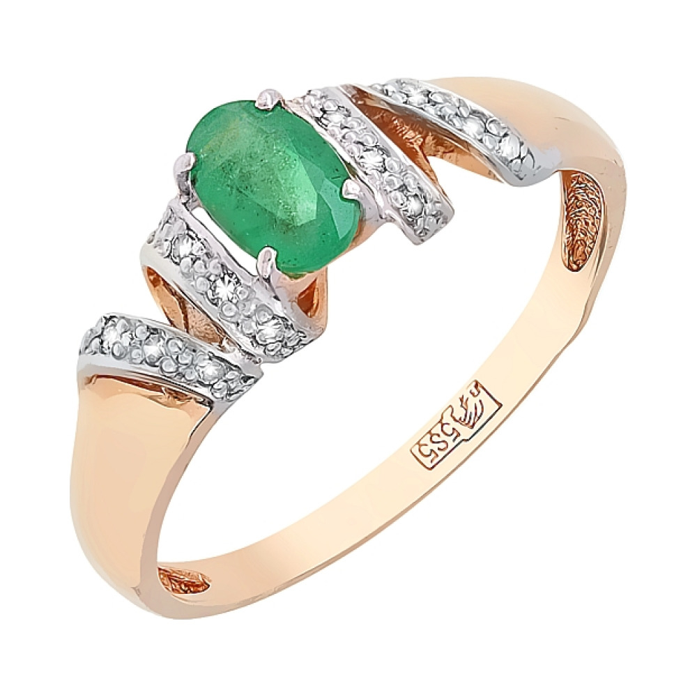 Золотое кольцо с бриллиантом и изумрудом № 107546