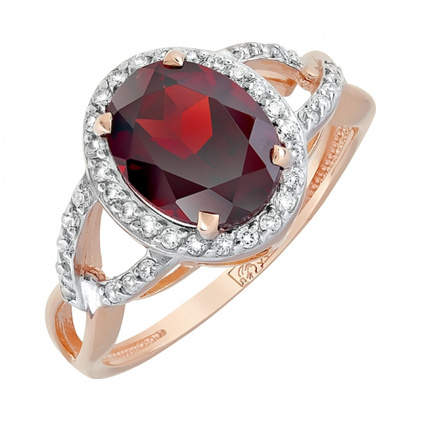 Золотое кольцо с гранатом и фианитом № 119356