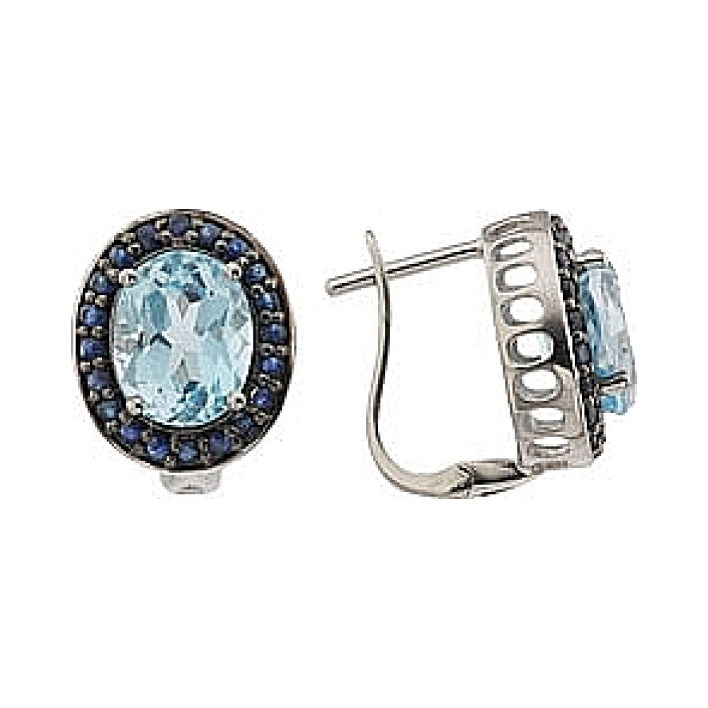 Золотые серьги с сапфиром и топазом № 63027