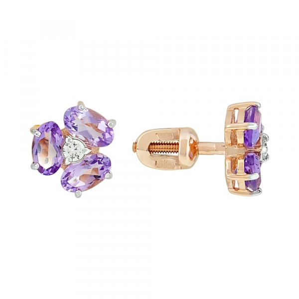 Пуссеты с аметистом и фианитом № 114698
