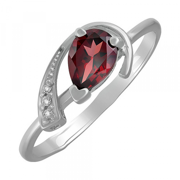 Серебряное кольцо с гранатом и фианитом № 132761