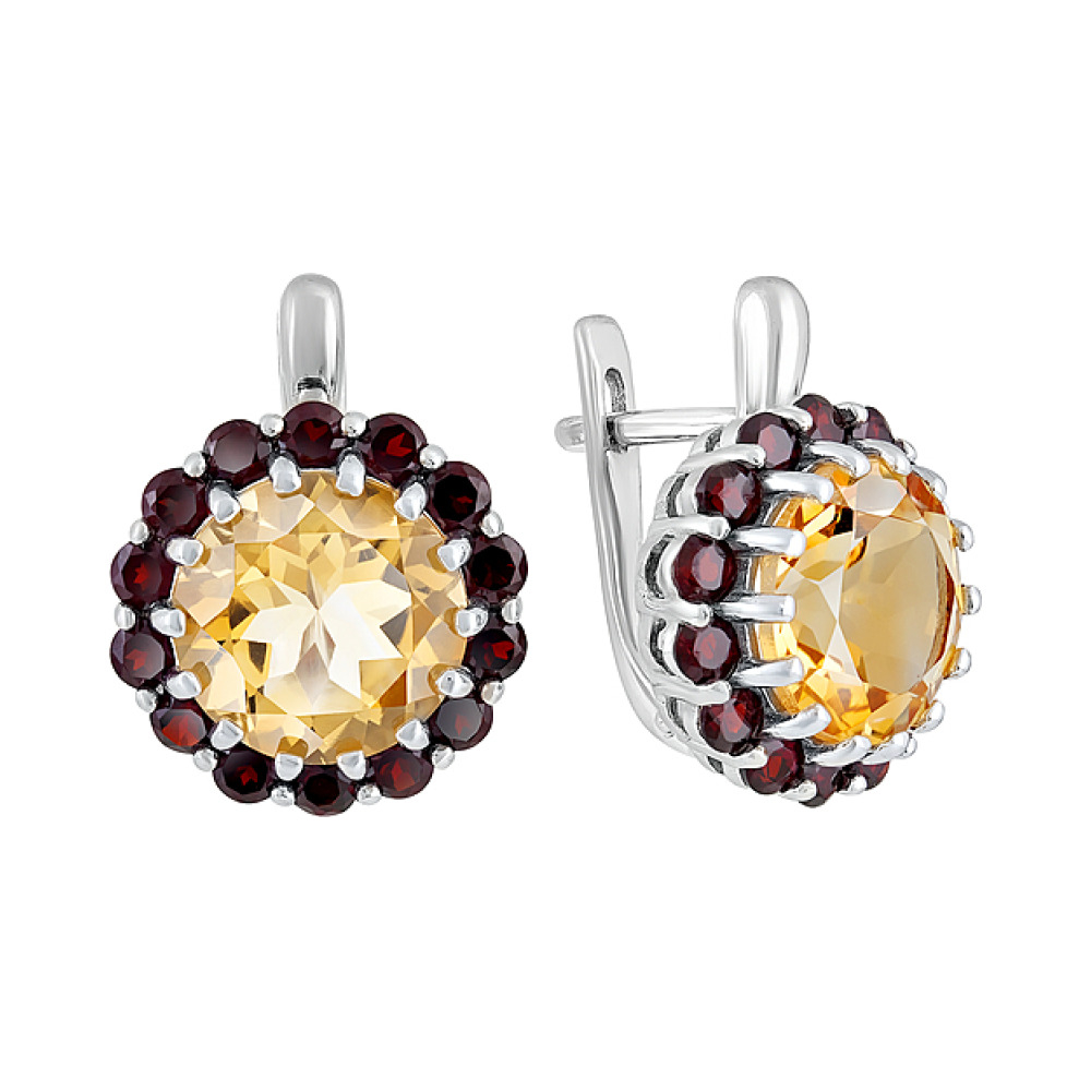 Серебряные серьги с полудрагоценными вставками № 129839