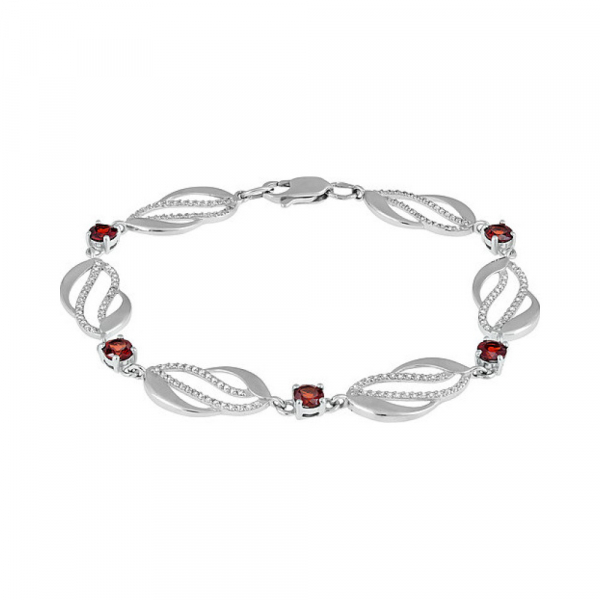 Серебряный браслет с гранатом и фианитом № 133279