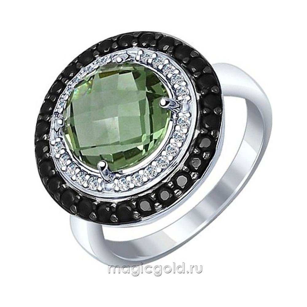 Серебряное кольцо с имитац. кварца и фианитом № 151489