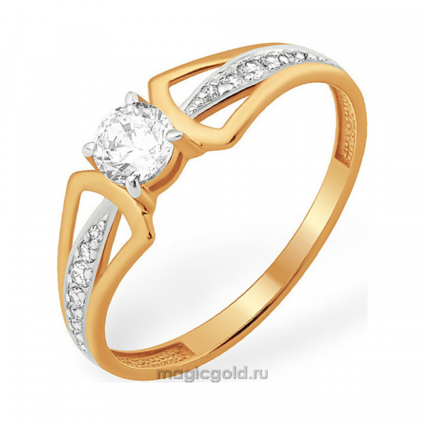 Золотое кольцо с кристаллом swarovski и фианитом № 140214
