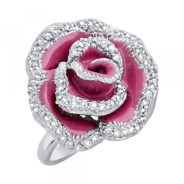 Серебряное кольцо с фианитом и эмалью № 106290