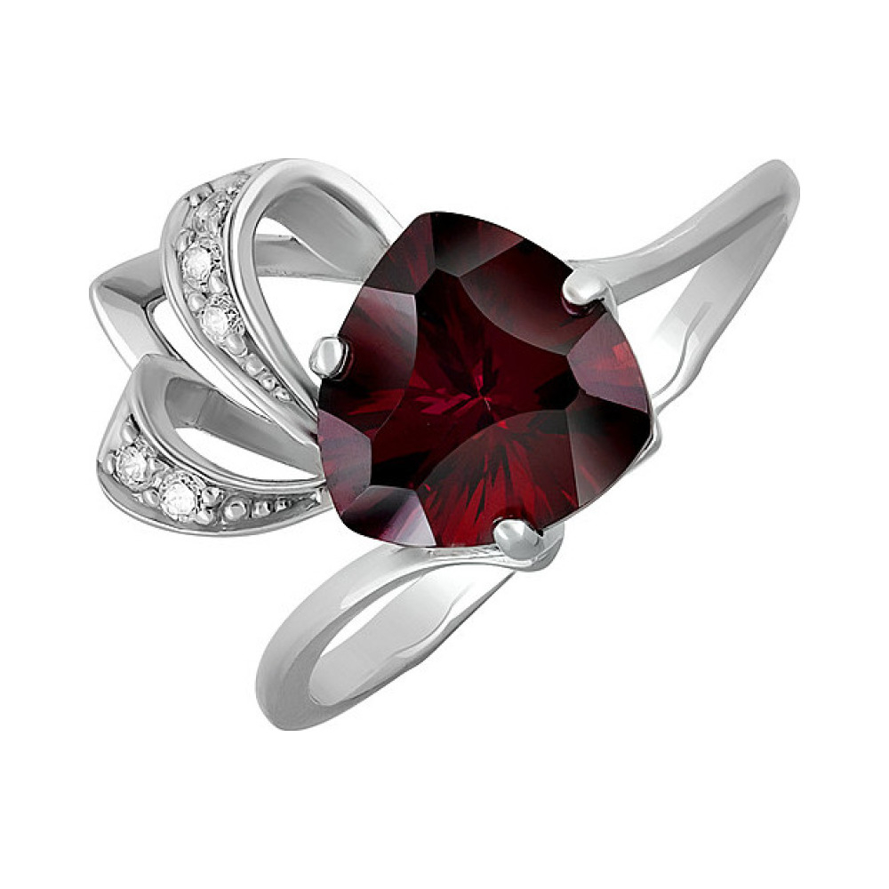 Серебряное кольцо с гранатом и фианитом № 134238