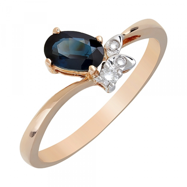 Золотое кольцо с бриллиантом и сапфиром № 82243