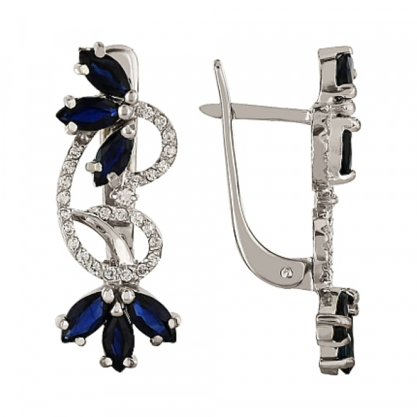 Золотые серьги с бриллиантом и сапфиром № 96862