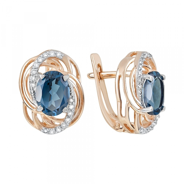 Золотые серьги с топазом и фианитом № 119617