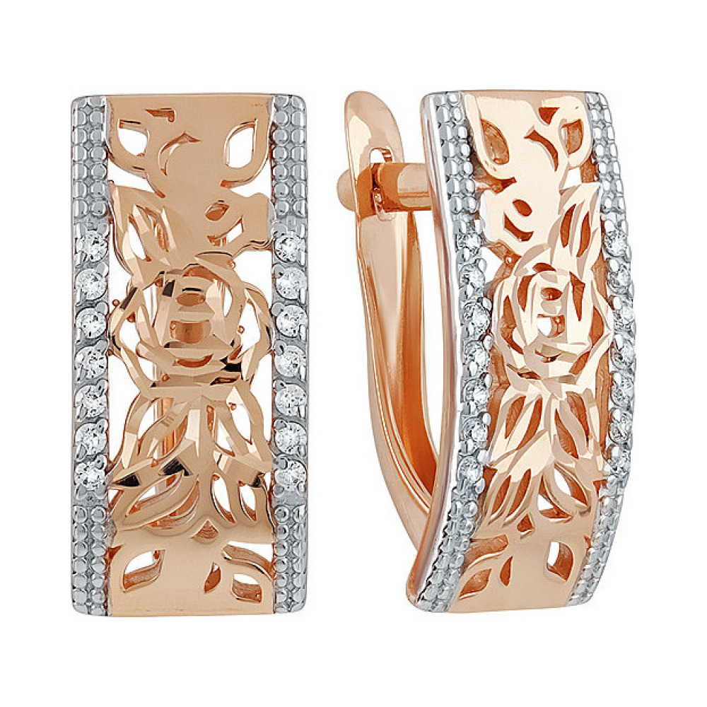 Золотые серьги с фианитом и алмазкой № 137056