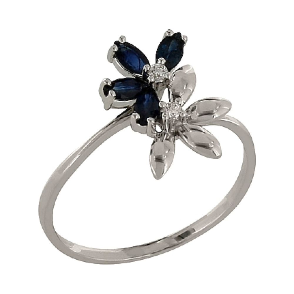 Золотое кольцо с бриллиантом и сапфиром № 84945