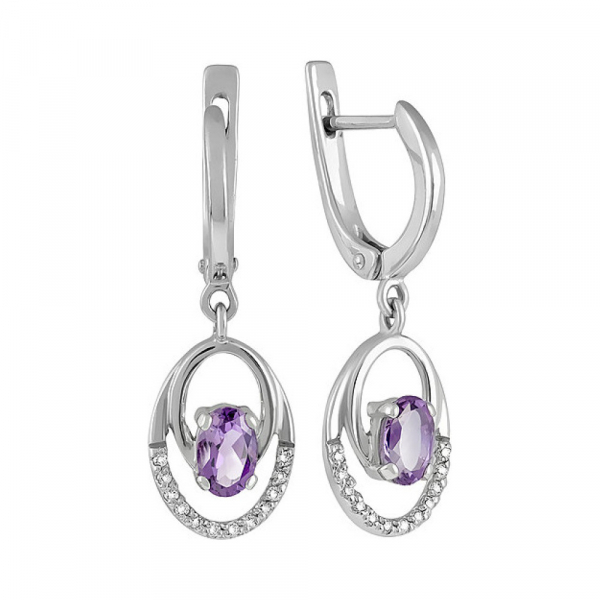 Серебряные серьги с аметистом и фианитом № 133135