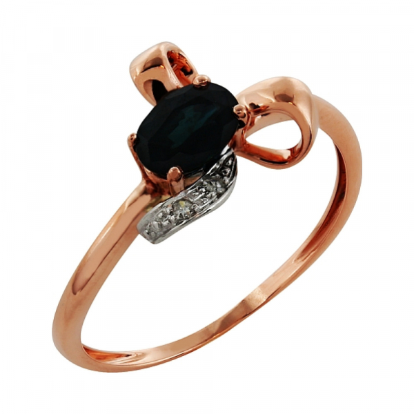 Золотое кольцо с бриллиантом и сапфирами № 99876