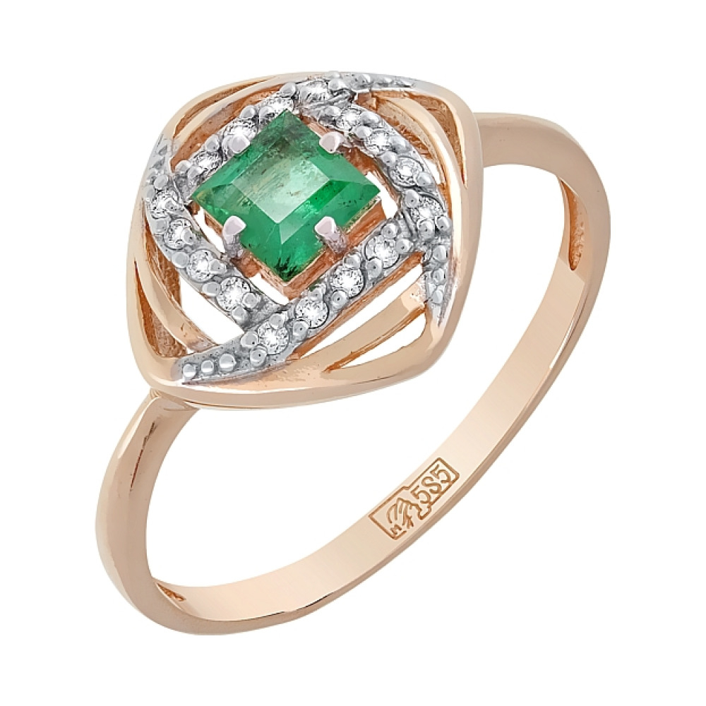 Золотое кольцо с бриллиантом и изумрудом № 119214