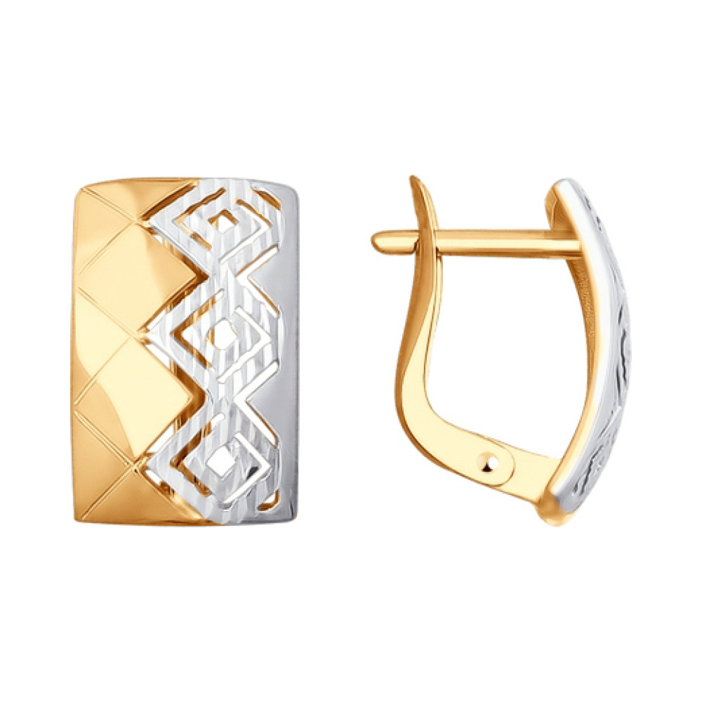 Золотые серьги без камня с алмазкой № 163145