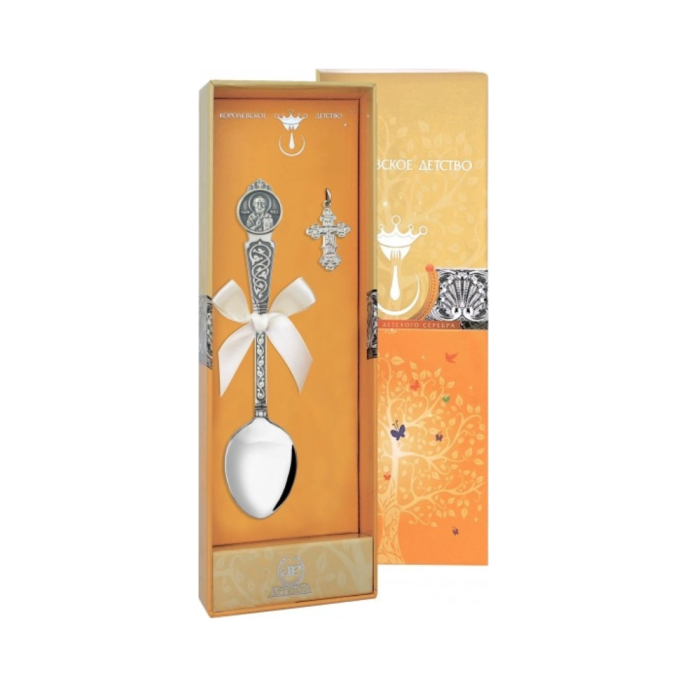  Набор "Крестильный" с ложкой "Николай Чудотворец" с чернением + футляр