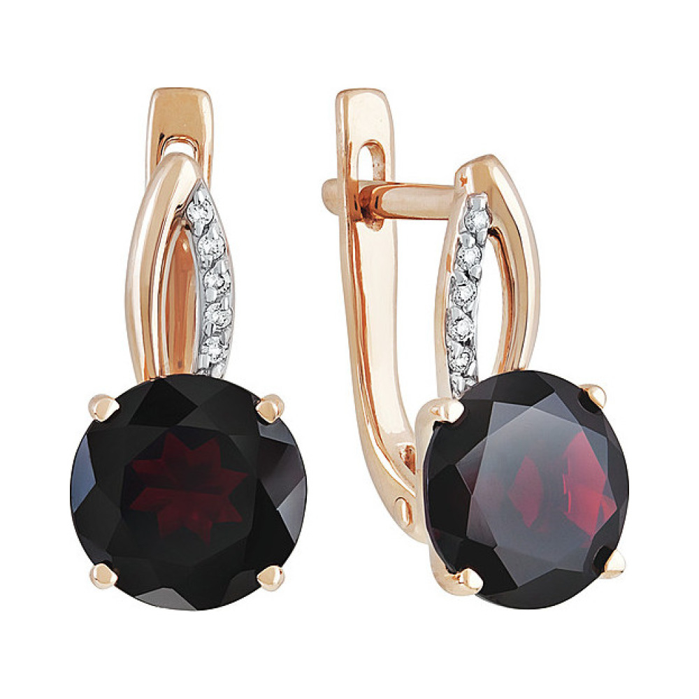 Золотые серьги с гранатом и фианитом № 137556