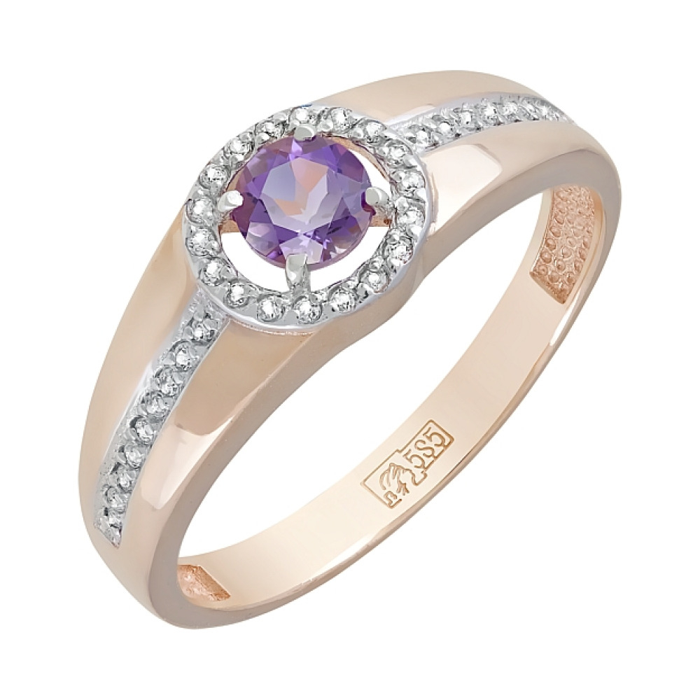 Золотое кольцо с аметистом и фианитом № 120727