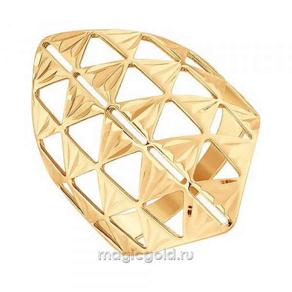 Золотое кольцо без камня с алмазкой № 161616