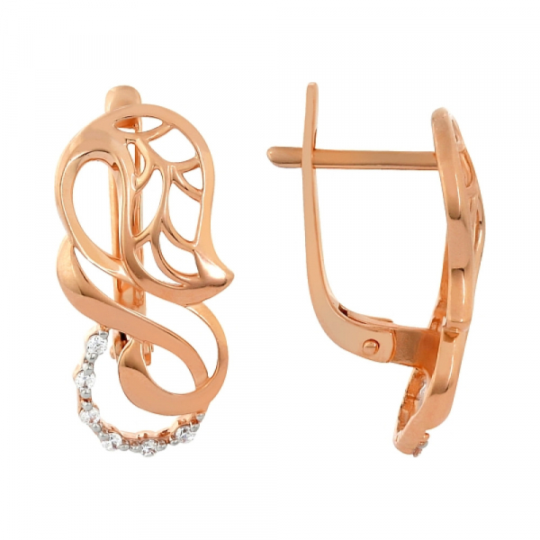 Золотые серьги с фианитами № 104096