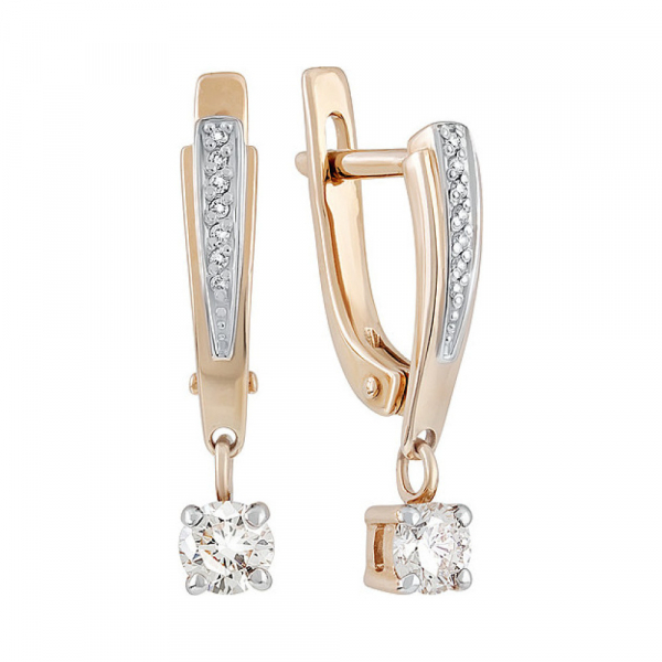 Золотые серьги с бриллиантом № 134486