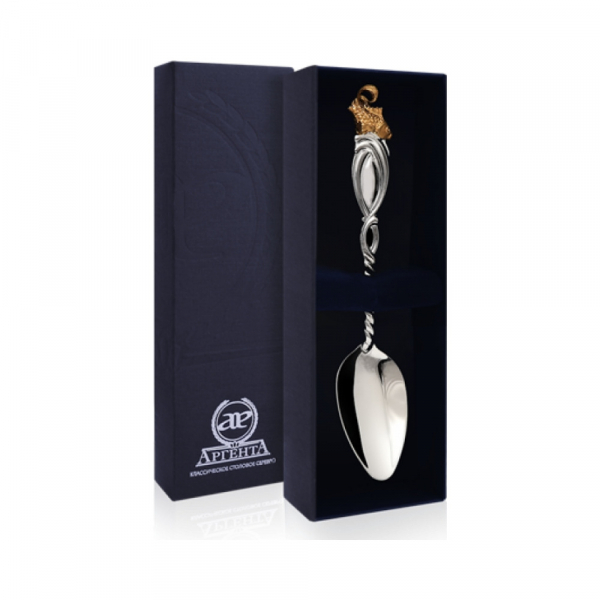 Серебряная чайная ложка «Золотая рыбка» с позолотой