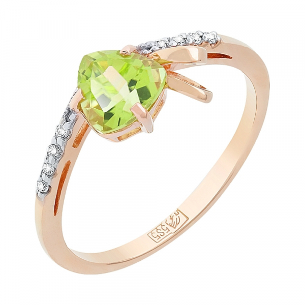 Золотое кольцо с хризолитом и фианитом № 99491