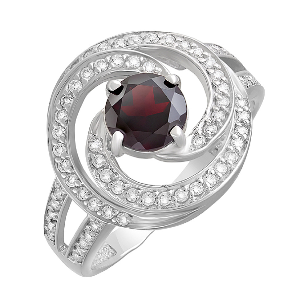 Серебряное кольцо с гранатом и фианитом № 123207