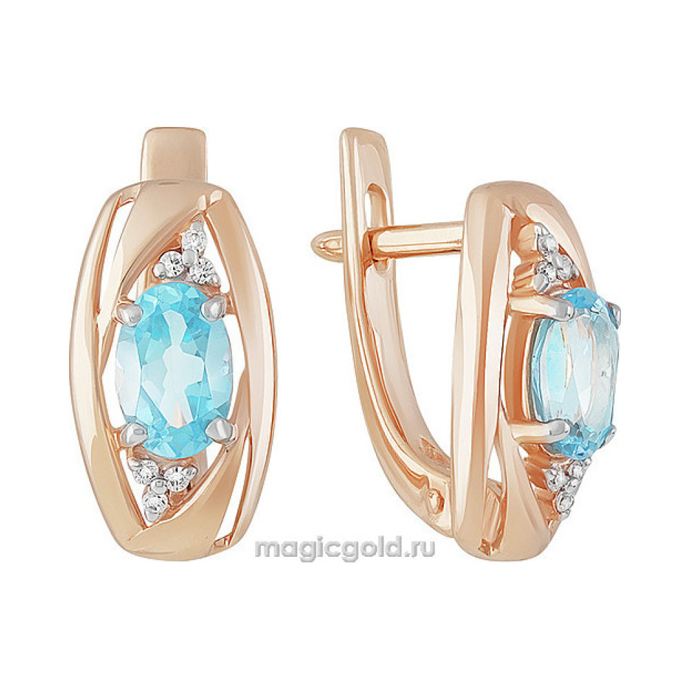 Золотые серьги с топазом и фианитом № 158915