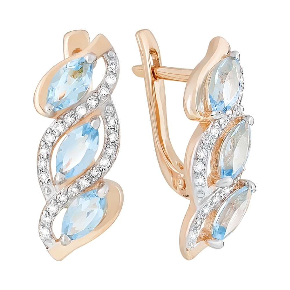 Золотые серьги с топазом и фианитом № 117973