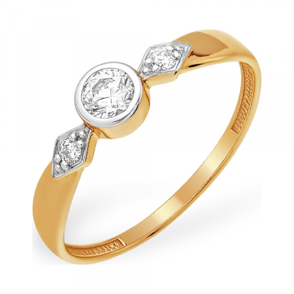 Золотое кольцо с кристаллом swarovski и фианитом № 140218