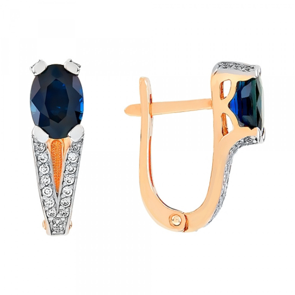 Золотые серьги с сапфиром и фианитом № 100435