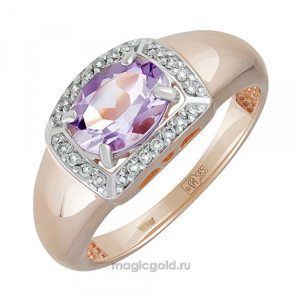 Золотое кольцо с аметистом и фианитом № 141348