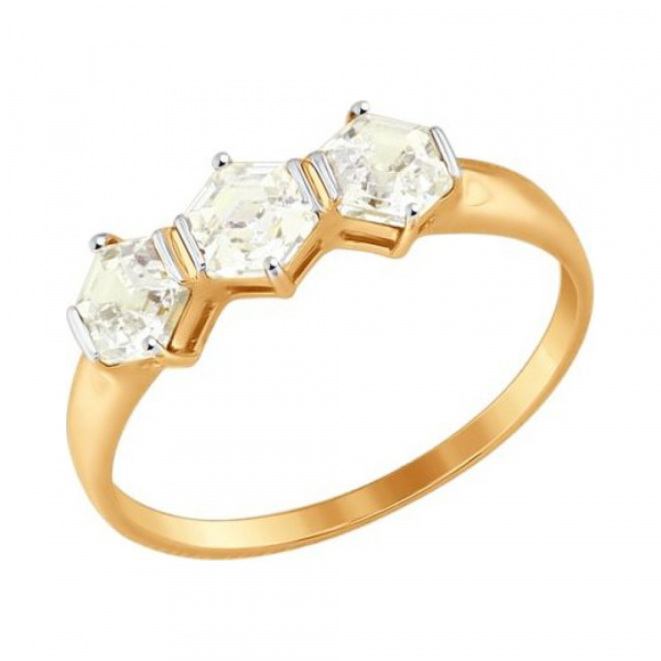 Золотое кольцо с кристаллом swarovski № 161629