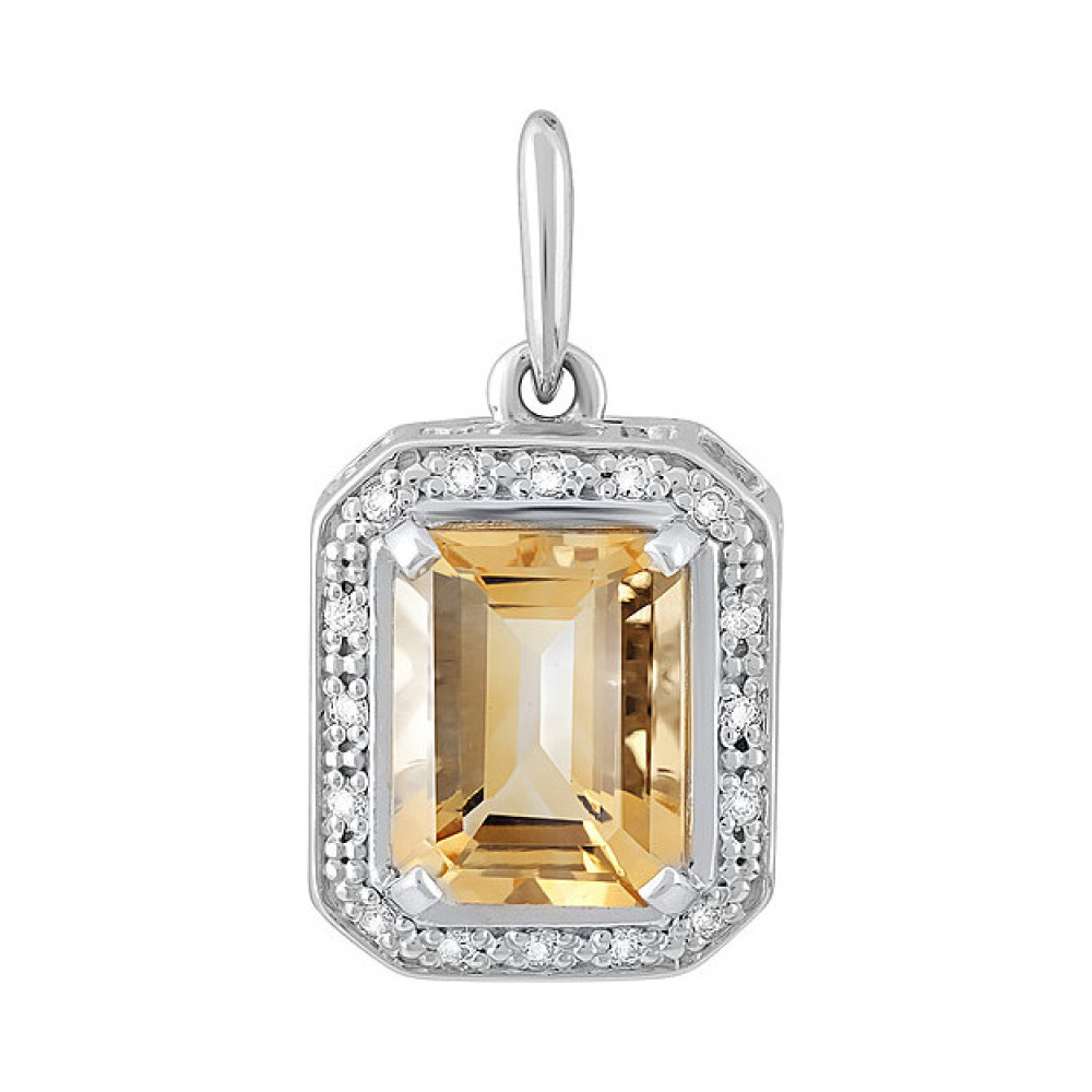 Серебряная подвеска с цитрином и фианитом № 132118