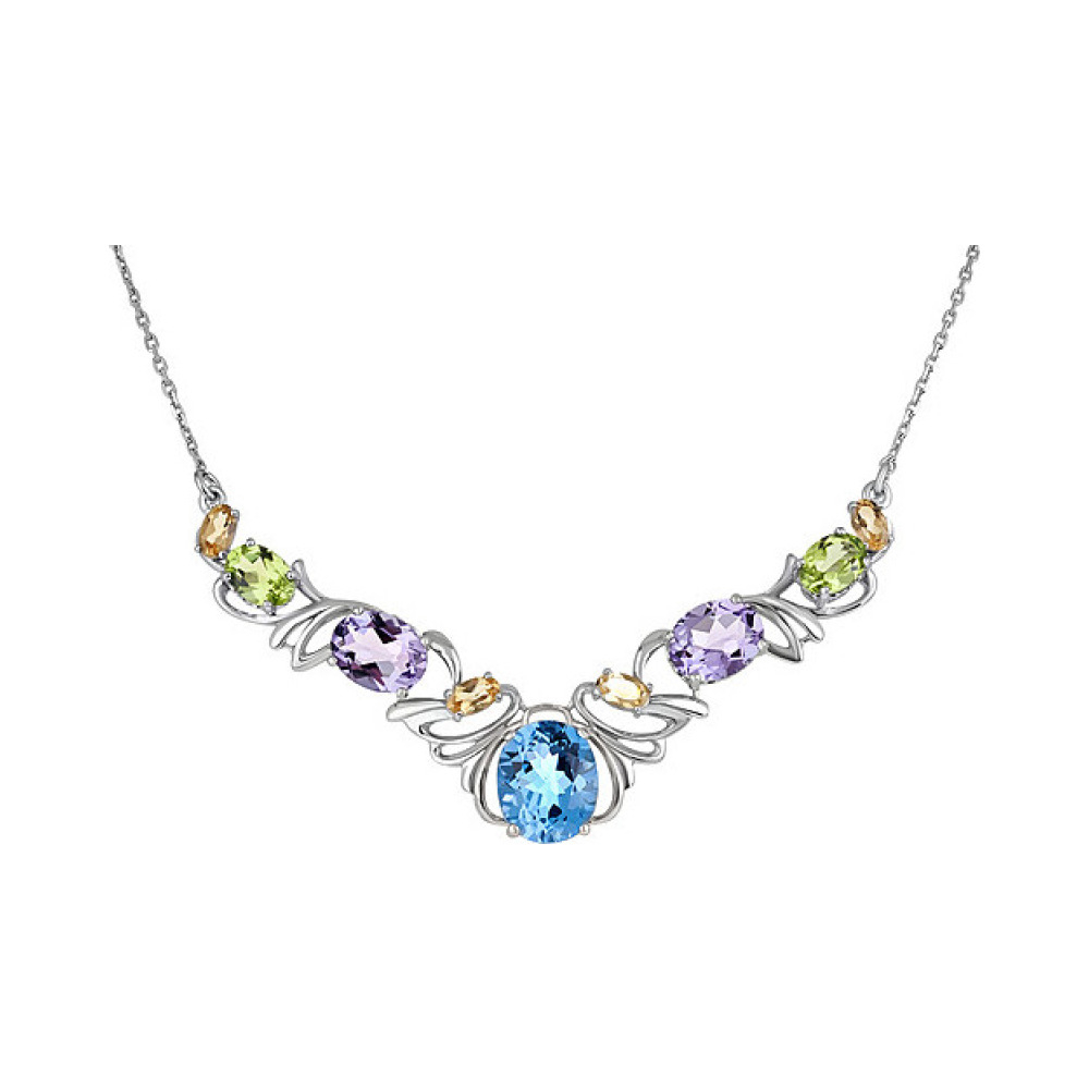Серебряное колье с полудраг. вставками № 134630