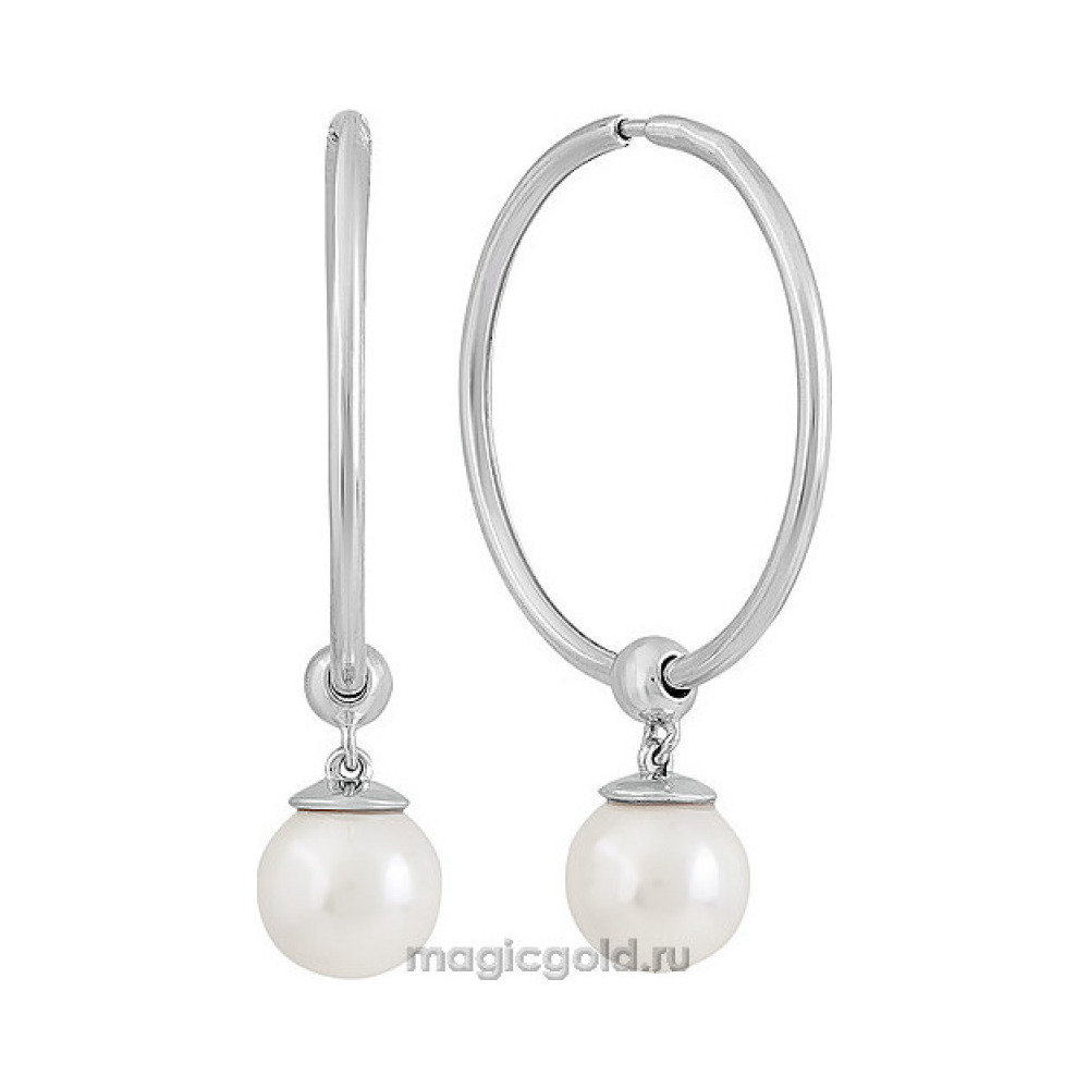 Серебряные серьги с имитац. жемчуга № 141075