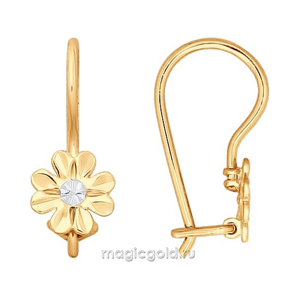 Золотые серьги без камня с алмазкой № 163940