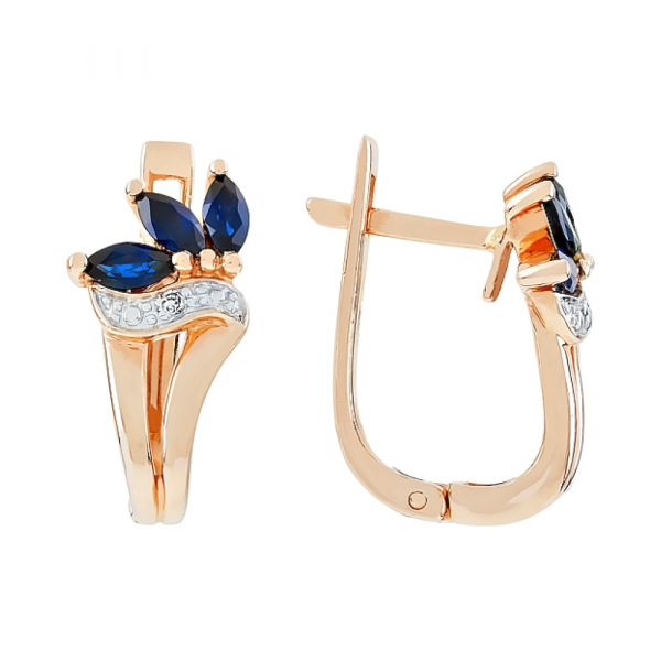 Золотые серьги с бриллиантом и сапфиром № 35966