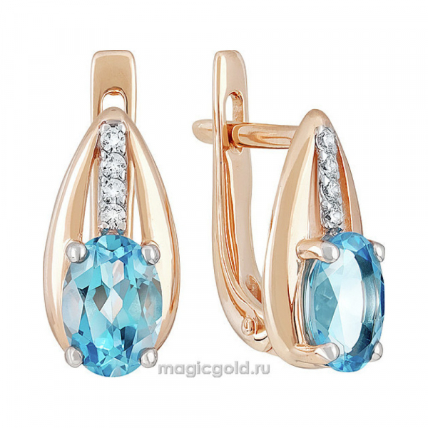 Золотые серьги с топазом и фианитом № 139755