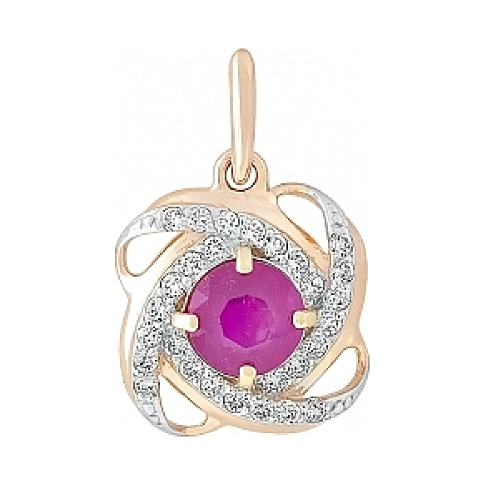 Золотая подвеска с рубином и фианитом № 114209